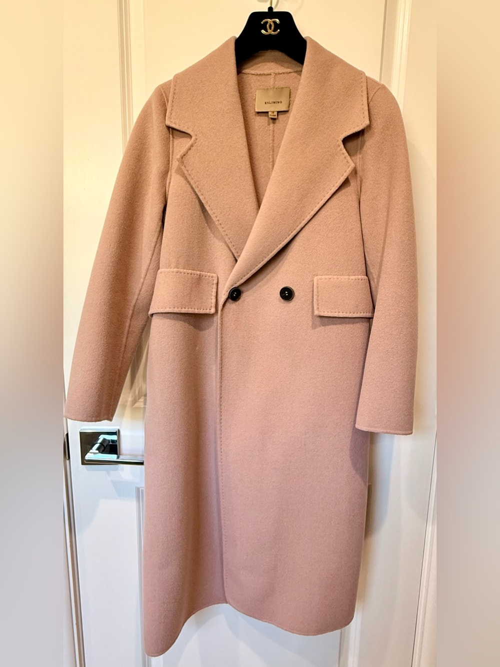 KYLIMINO Womens Wool Coat Sz 38 Dusty Rose Double Breasted Longline Overcoat